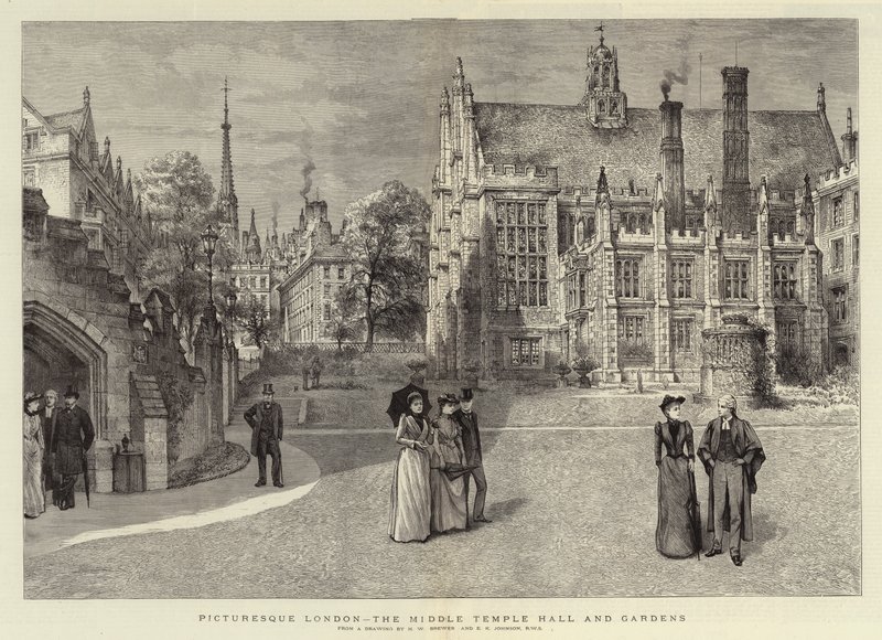 Malebný Londýn, Middle Temple Hall a zahrady od Henry William Brewer