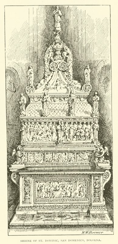 Svatyně svatého Dominika, San Domenico, Bologna (rytina) od Henry William Brewer