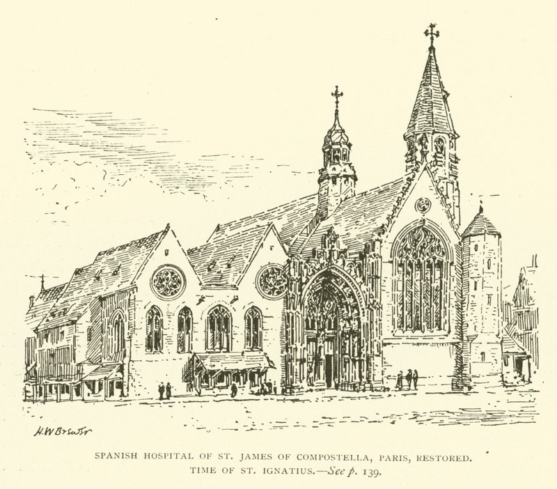 Španělská nemocnice svatého Jakuba z Compostelly, Paříž, restaurováno, doba svatého Ignáce (rytina) od Henry William Brewer