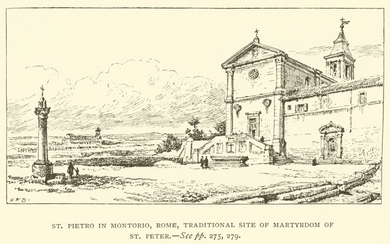St Pietro in Montorio, Řím, tradiční místo mučednictví svatého Petra (rytina) od Henry William Brewer