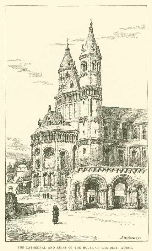 Katedrála a ruiny sněmovního domu, Worms (rytina) od Henry William Brewer