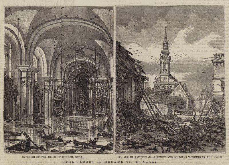 Povodně v Buda-Pesthu, Maďarsko od Henry William Brewer