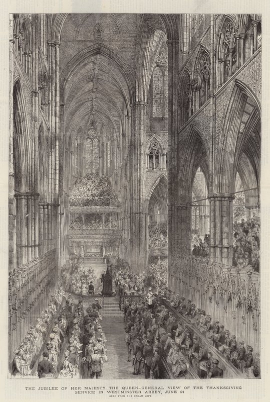 Jubileum Jejího Veličenstva královny, celkový pohled na bohoslužbu díkůvzdání ve Westminsterském opatství, 21. června od Henry William Brewer