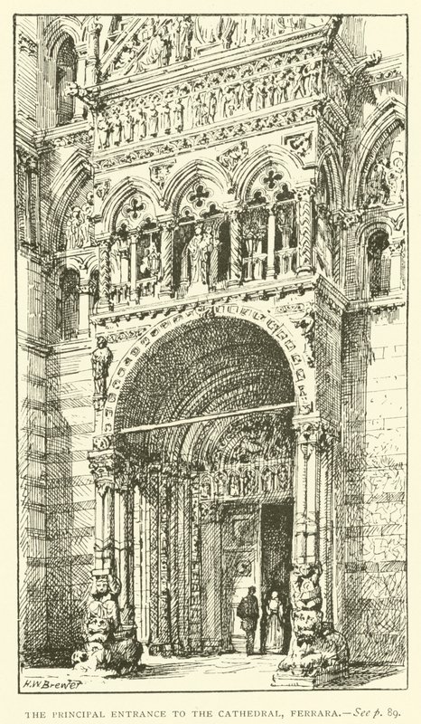 Hlavní vchod do katedrály, Ferrara (rytina) od Henry William Brewer