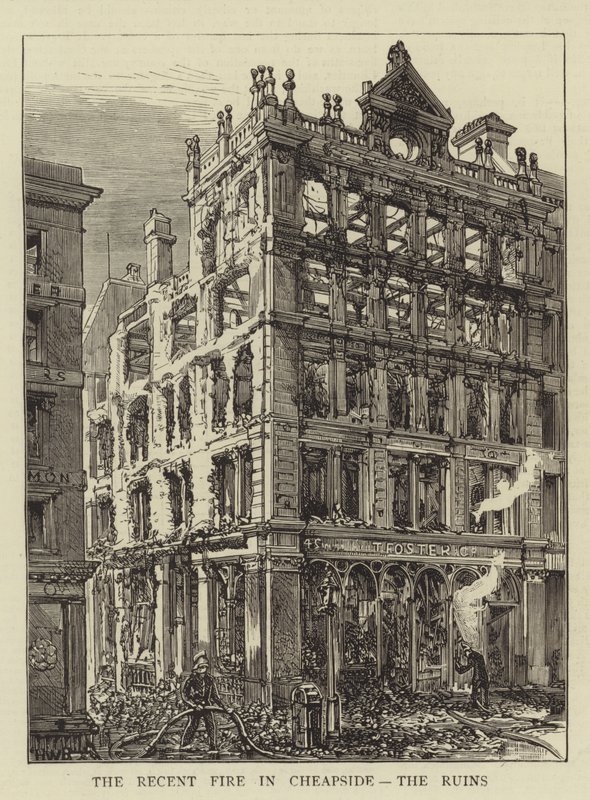 Nedávný požár v Cheapside, v ruinách od Henry William Brewer