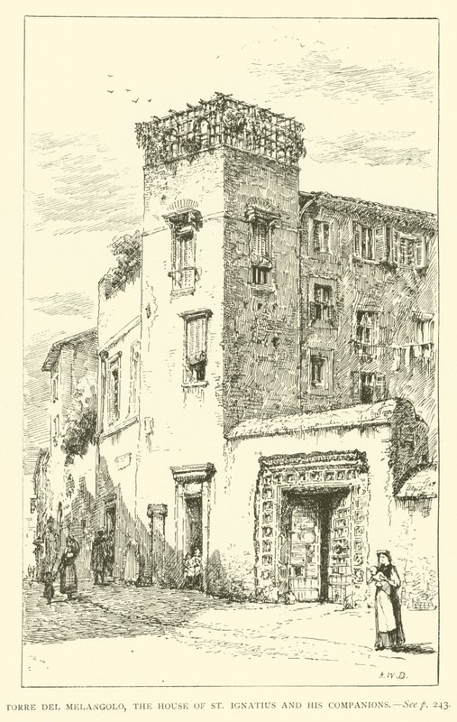 Torre del Melangolo, dům svatého Ignáce a jeho společníků (rytina) od Henry William Brewer