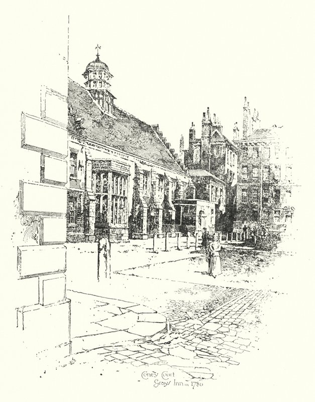 Coney Court, Grays Inn, v roce 1780 (litho) od Herbert (after) Railton