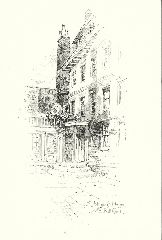 Dům doktora Johnsona, Bolt Court č. 8, Londýn (litho) od Herbert (after) Railton
