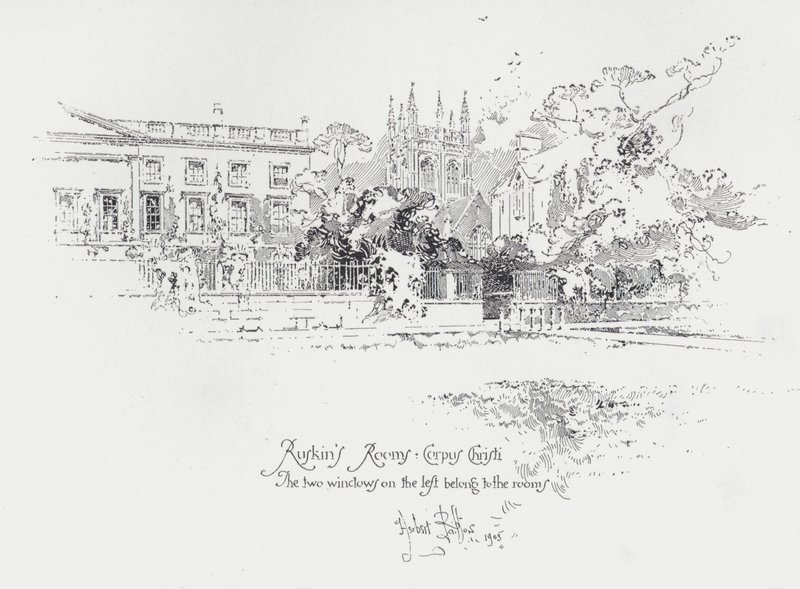 Pokoje anglického uměleckého kritika Johna Ruskina na Corpus Christi College, Oxford (litho) od Herbert (after) Railton