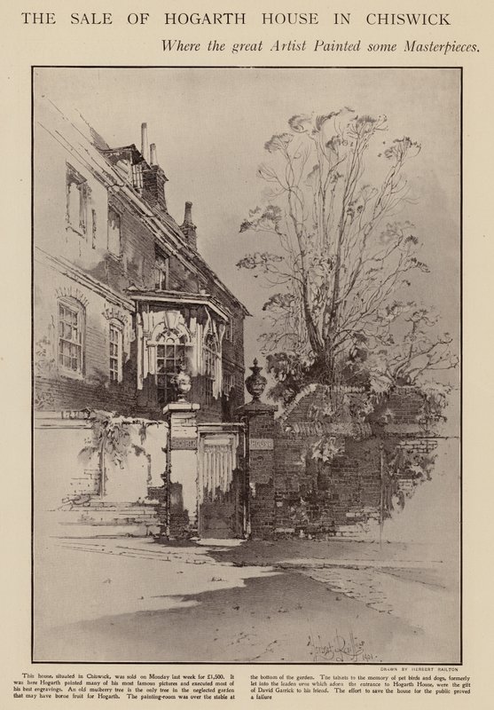 Bývalý domov Williama Hogartha, Chiswick, Londýn (litho) od Herbert (after) Railton