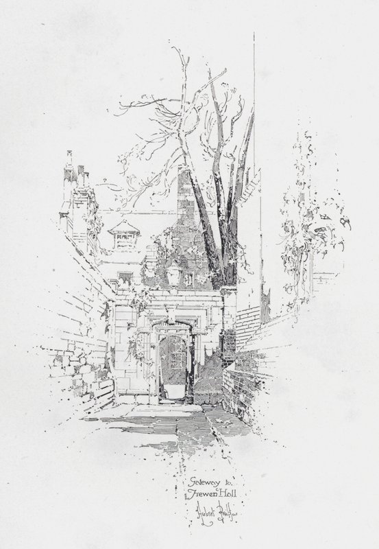 Brána do Frewen Hall, Oxford (litho) od Herbert (after) Railton