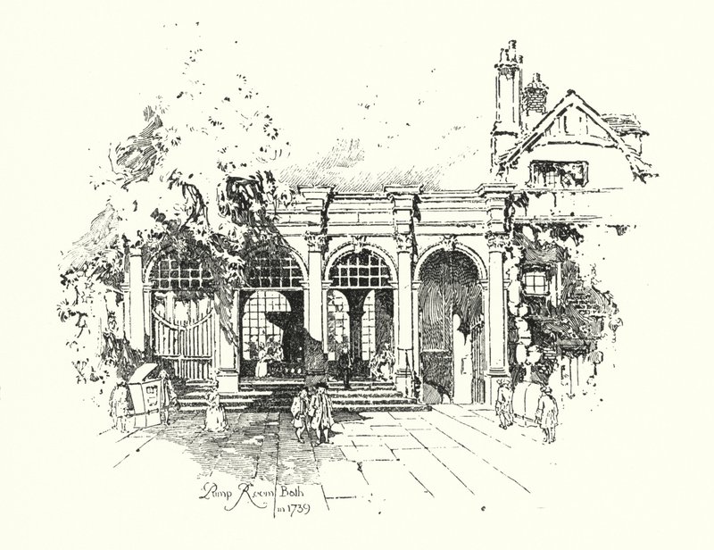 Pump Room, Bath, v roce 1739 (litho) od Herbert (after) Railton