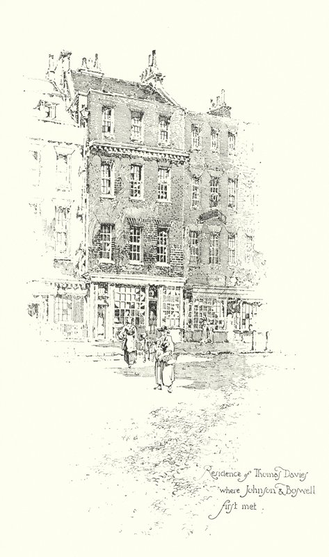 Sídlo Thomase Daviese, Londýn, kde se Dr. Johnson a James Boswell poprvé setkali (litho) od Herbert (after) Railton