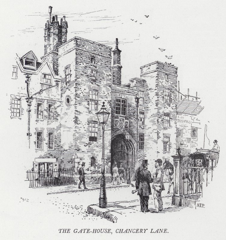 The Gate-House, Chancery Lane (rytina) od Herbert (after) Railton