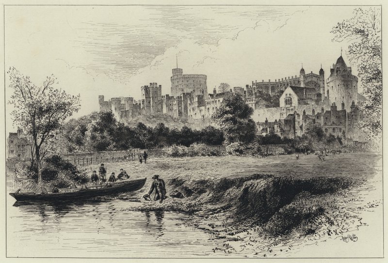 Hrad Windsor z pobřeží Berkshire (rytina) od Herbert (after) Railton