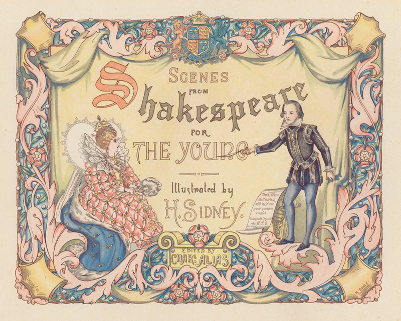 Ilustrace na titulní straně knihy Scény ze Shakespeara pro mládež (barevná litografie) od Herbert (after) Sidney