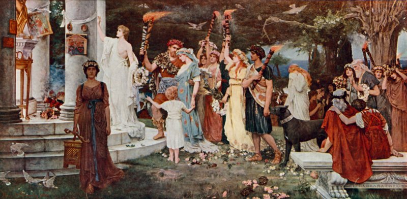 Erótův chrám (barevná litografie) od Herbert Gustave (after) Schmalz