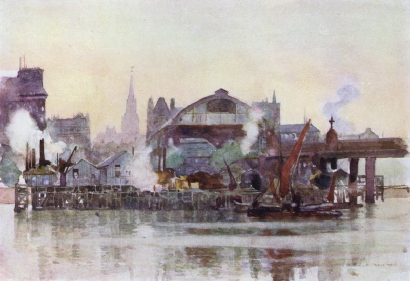 Charing Cross Station od řeky (barevné lito) od Herbert Menzies (after) Marshall