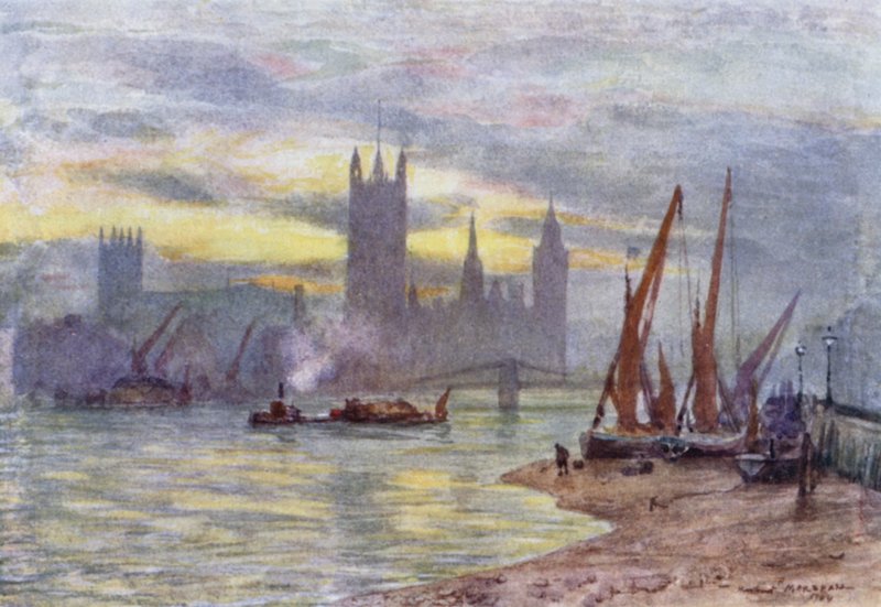 Houses of Parliament z Lambeth (barevné lito) od Herbert Menzies (after) Marshall