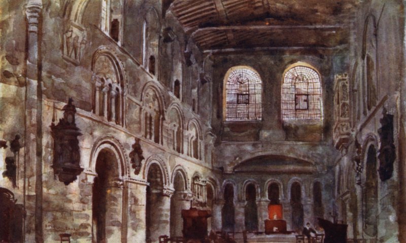 Interiér sv. Bartoloměje před restaurováním (barevné lito) od Herbert Menzies (after) Marshall