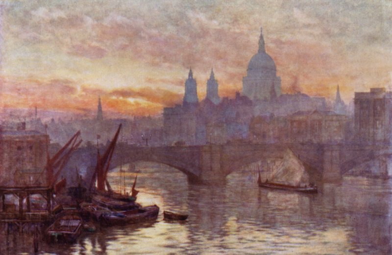 Southwark Bridge a katedrála svatého Pavla (barevné lito) od Herbert Menzies (after) Marshall