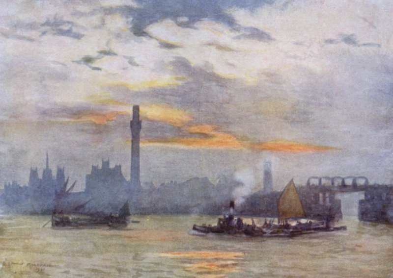 Východ slunce v Lambeth (barevné lito) od Herbert Menzies (after) Marshall