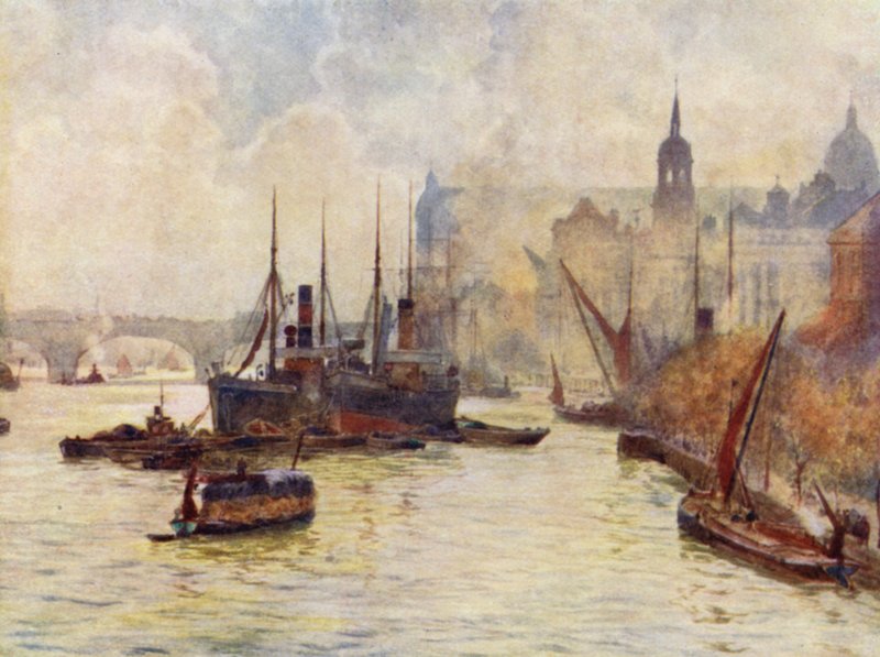 Pohled z Tower Bridge (barevné lito) od Herbert Menzies (after) Marshall