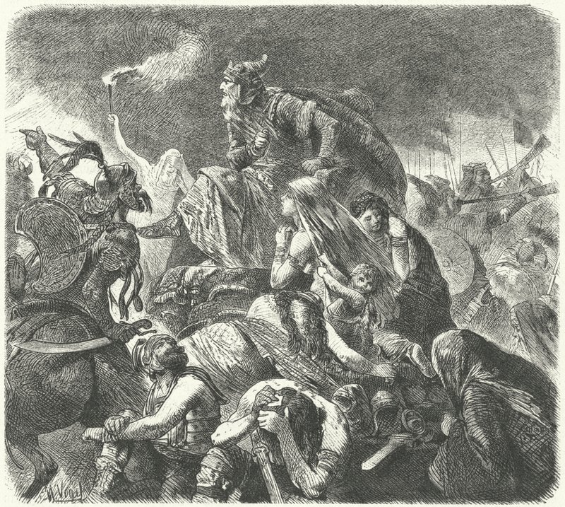 Attila Hun po rozhodujícím útoku Vizigótů v bitvě u Chalons, 451 od Hermann Vogel