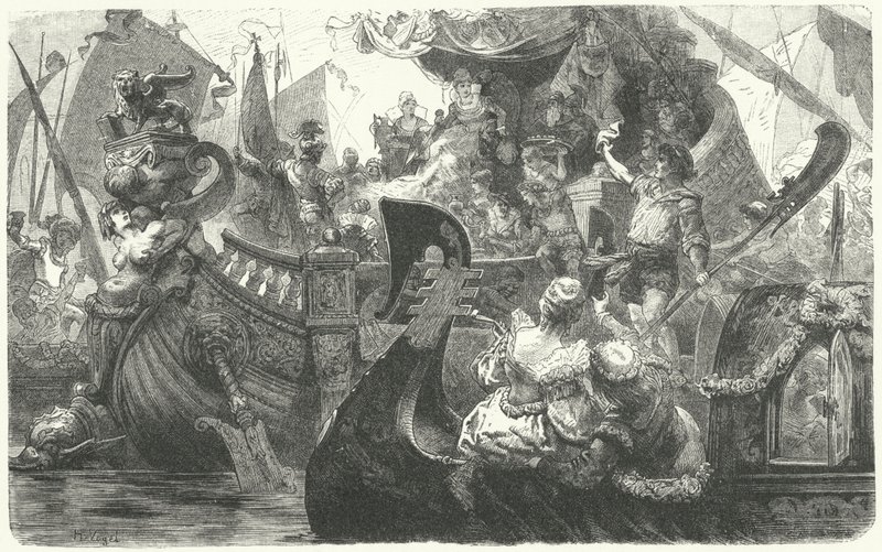 Catherine Cornaro vyplula z Benátek, aby se stala královnou Kypru, 1472 od Hermann Vogel