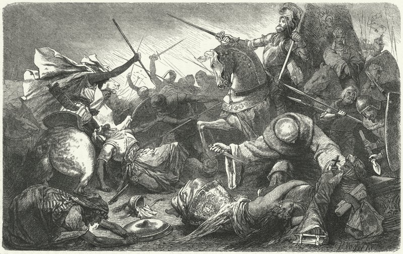 Křesťané bojující proti Almohadům v bitvě u Las Navas de Tolosa, Španělsko, 1212 od Hermann Vogel