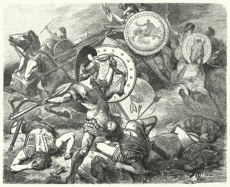 Epaminondas zachránil život Pelopidas v bitvě u Mantinea, 385 př.nl od Hermann Vogel