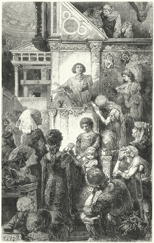 Giovanni Boccaccio recituje Dantesovu božskou komedii lidem ve Florencii, 14. století od Hermann Vogel