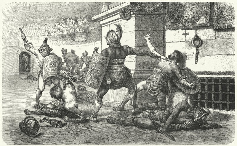 Gladiátoři bojující v aréně ve starověkém Římě od Hermann Vogel