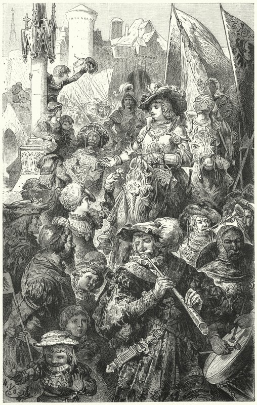 Procesí landsknechtů vyrážejících do války, 16. století od Hermann Vogel