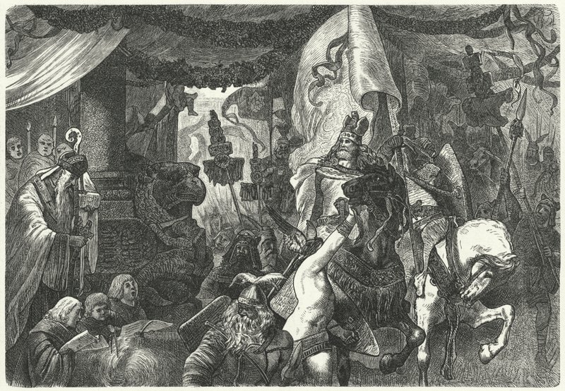 Theoderic Veliký, král Ostrogótů, vjíždí do Říma od Hermann Vogel