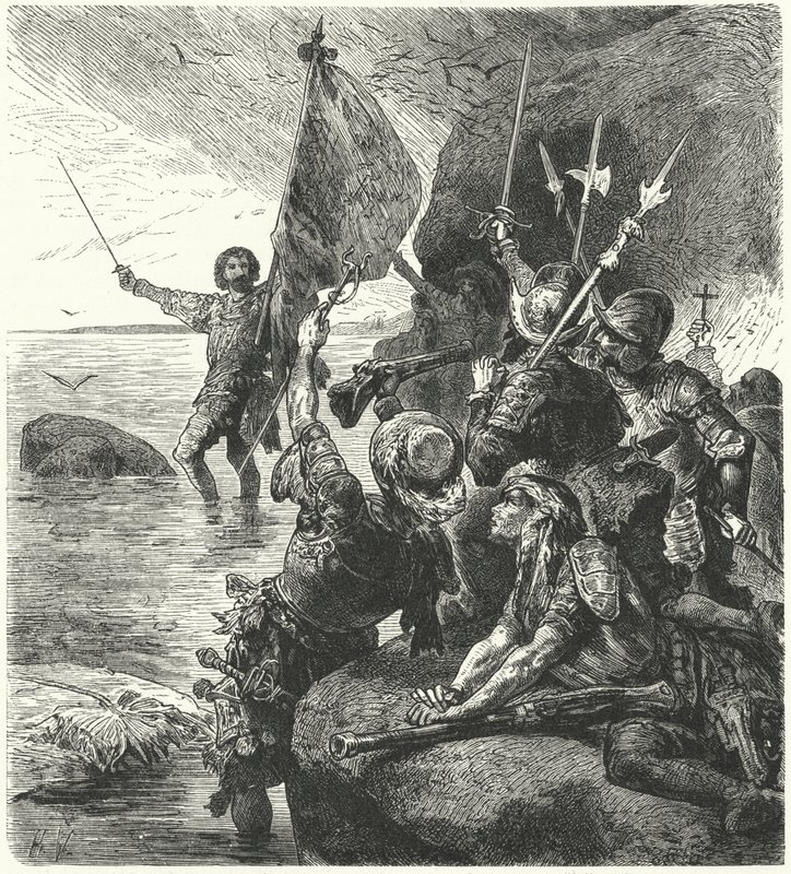 Vasco Nunez de Balboa si nárokuje Tichý oceán pro Španělsko, 1513 od Hermann Vogel