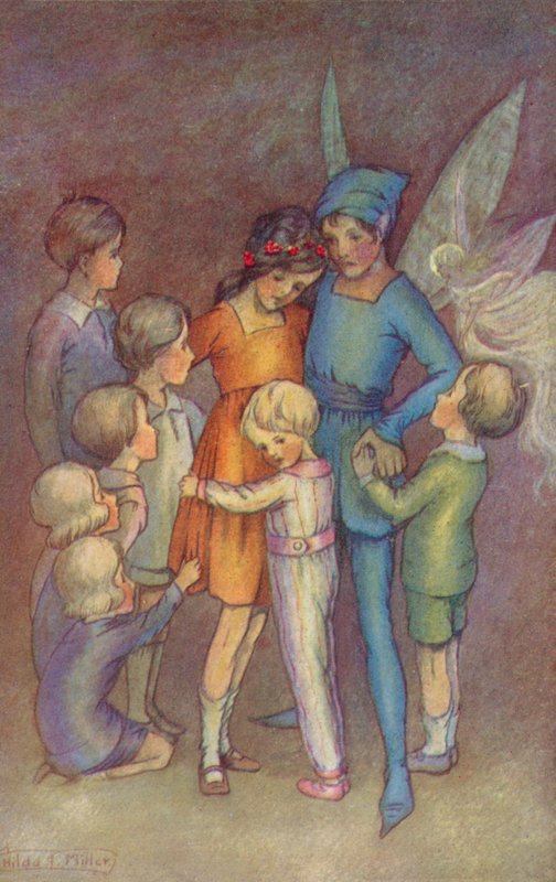 Petr Pan a Zvonilka (barevná litografie) od Hilda Theodora Miller