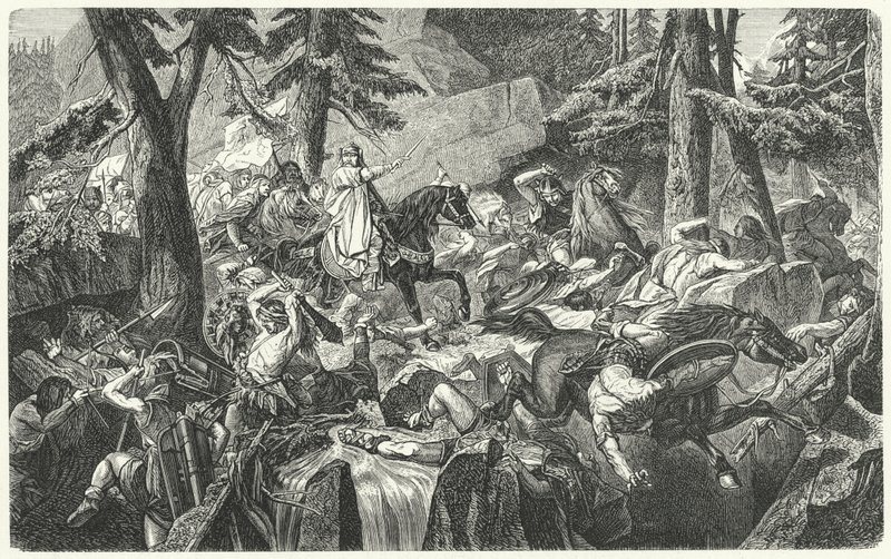 Karel Veliký překračující Alpy, 773 (rytina) od Hippolyte Delaroche
