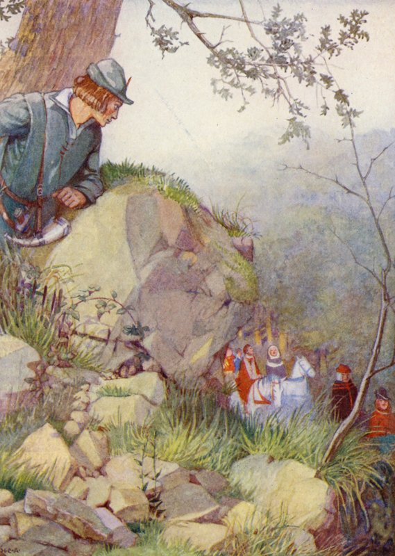 Robin Hood v lese (barevná litografie) od Honor Charlotte Appleton