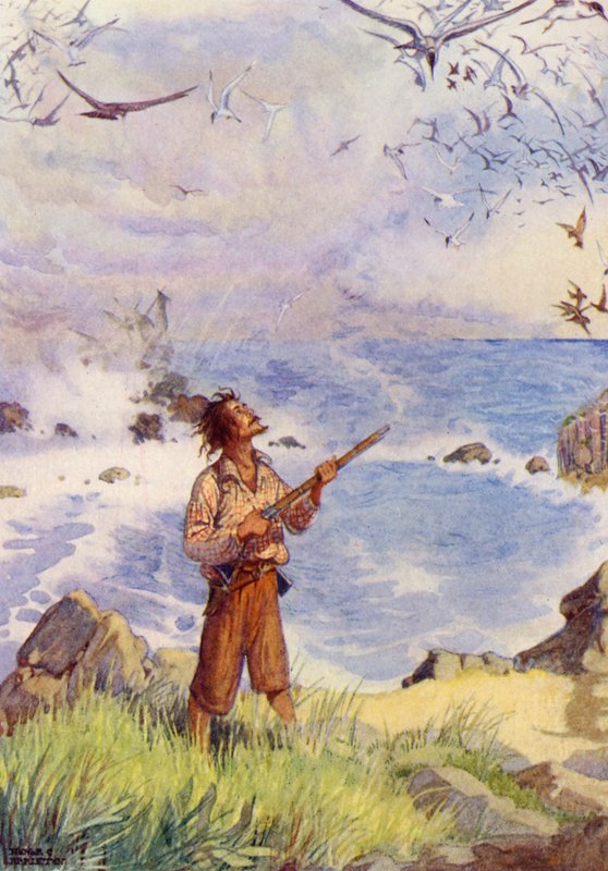 Robinson Crusoe (barevná litografie) od Honor Charlotte Appleton