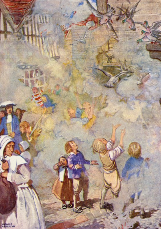 "Chudáci holubi neradi opouštěli své domovy" (barevná litografie) od Honor Charlotte Appleton
