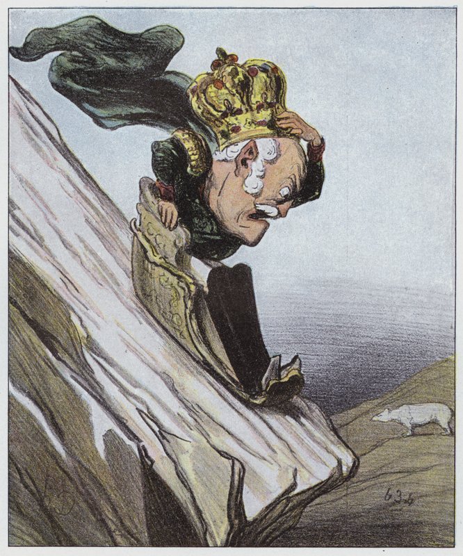 Na poněkud nebezpečném svahu (barevné lito) od Honore (after) Daumier