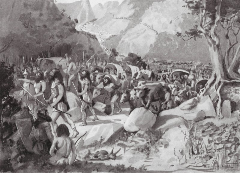 Stěhování skytských kmenů průsmykem v horách Malé Asie (litografie) od Horace Moore Jones