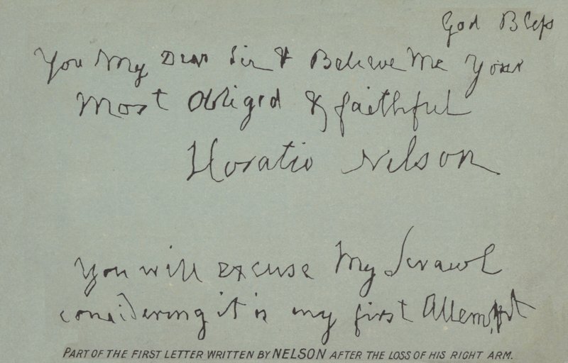Část prvního dopisu, který Nelson napsal po ztrátě pravé ruky. od Horatio Nelson