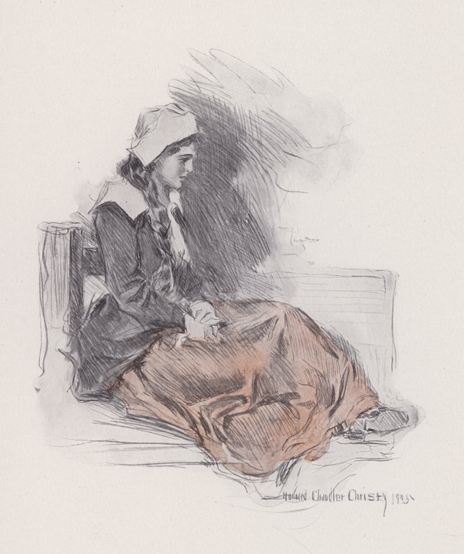 Ilustrace k Evangeline, A Tale of Arcadie, Henry Wadsworth Longfellow (litho) od Howard Chandler (after) Christy