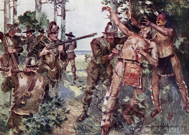 Ilustrace k Námluvě Milese Standishe od Henryho Wadswortha Longfellowa (barevné lito) od Howard Chandler (after) Christy