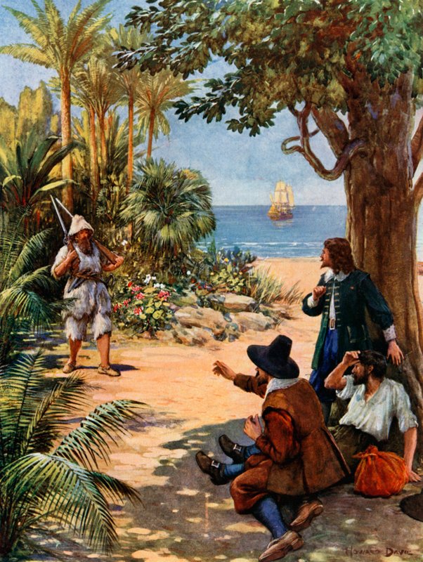 Ilustrace pro Robinsona Crusoe od Howard Davie