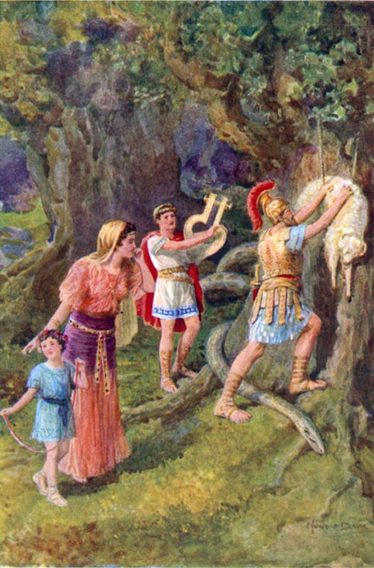 "Jason strhl rouno z kmene stromu" (barva litho) od Howard Davie