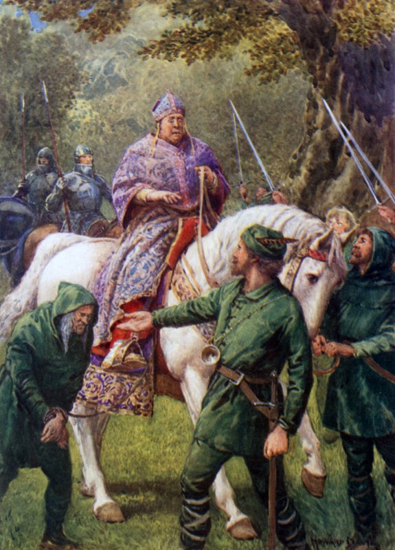 „Robin Hood se setkává s biskupem z Herefordu“ (barva litho) od Howard Davie