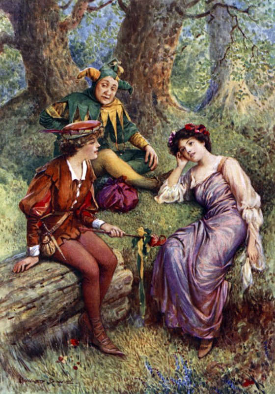 Rosalind, Celia a Touchstone (barva lito) od Howard Davie